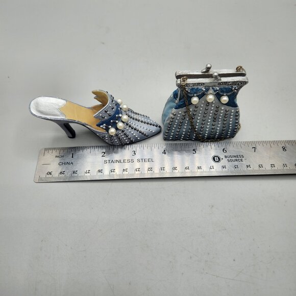 Nostalgia Popular Imports Womens Mini Ornate Shoe & Matching Purse Blue Beaded - Picture 6 of 6